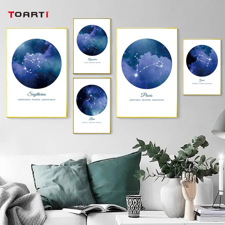 12 Constellations Wall Art Cosmos Starry Realistic Canvas Painting Colorful Vintage Posters Nordic Prints Living Room Home Decor (5)