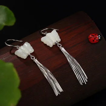 925 Earrings Sterling Silver Natural Jade Butterfly Long Tassel Earrings For Women Wholesale Lots Bulk Jewelry Oorringen
925 Earrings Sterling Silver Natural Jade Butterfly Long Tassel Earrings For Women Wholesale Lots Bulk Jewelry Oorringen