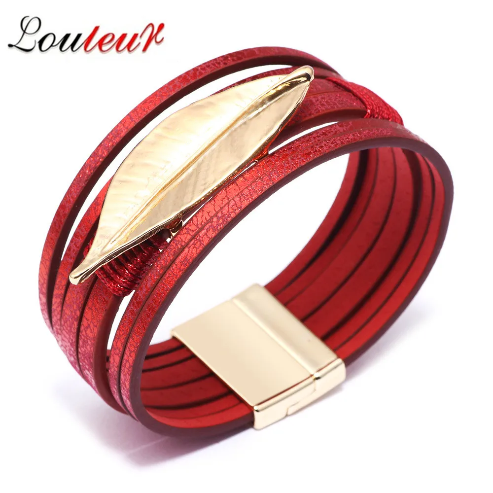 LOULEUR Red Alloy Leaves Multilayer Leather Bracelet For Women Vintage Bohemian Charm Wide Wrap Bracelets & Bangles Jewelry Gift
LOULEUR Red Alloy Leaves Multilayer Leather Bracelet For Women Vintage Bohemian Charm Wide Wrap Bracelets & Bangles Jewelry Gift