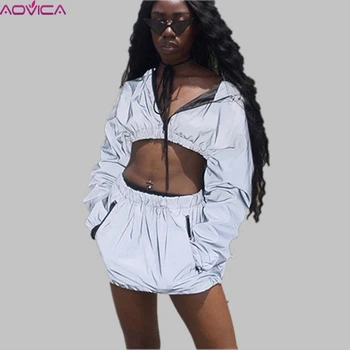 Fashion Reflective Zipper Hooded Women Two Pieces Sets 2019 Spring Autumn Reflective Hoodies Short Skirts Pockets Female Sets
Fashion Reflective Zipper Hooded Women Two Pieces Sets 2019 Spring Autumn Reflective Hoodies Short Skirts Pockets Female Sets
