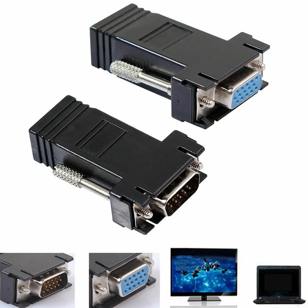 2pcs RJ45 to Mini VGA Extension Extender Cord Male Female To Lan Cat5 Cat5e RJ45 Ethernet Adapter for PC Laptop Converter
2pcs RJ45 to Mini VGA Extension Extender Cord Male Female To Lan Cat5 Cat5e RJ45 Ethernet Adapter for PC Laptop Converter
