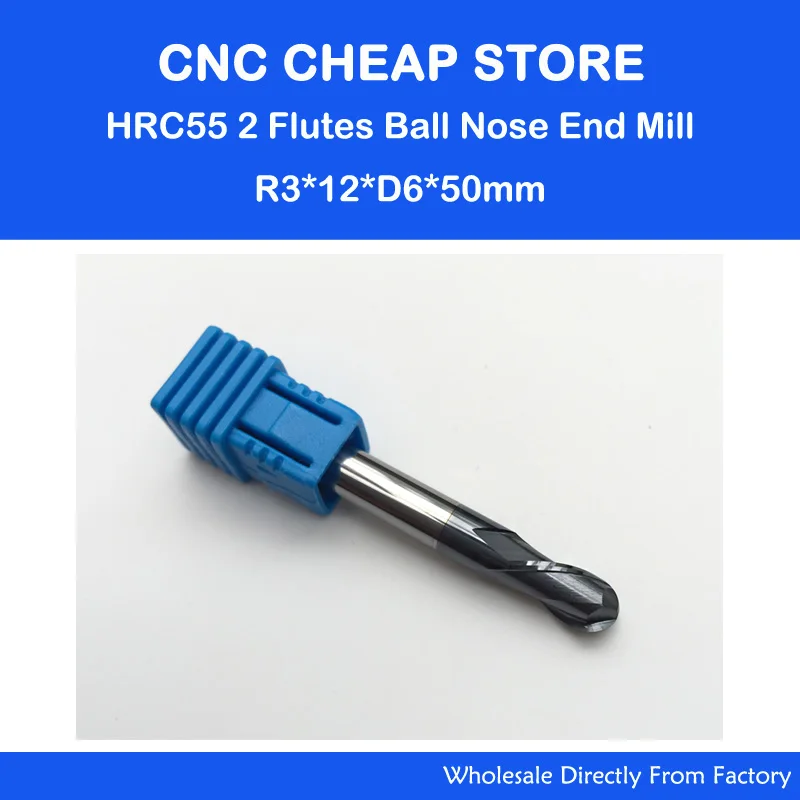 

3PCS HRC55 Tungsten Steel Carbide double flute End Mill Bit Milling Cutter Tools Ball Nose CNC Router R3.0mm 6*6*50mm