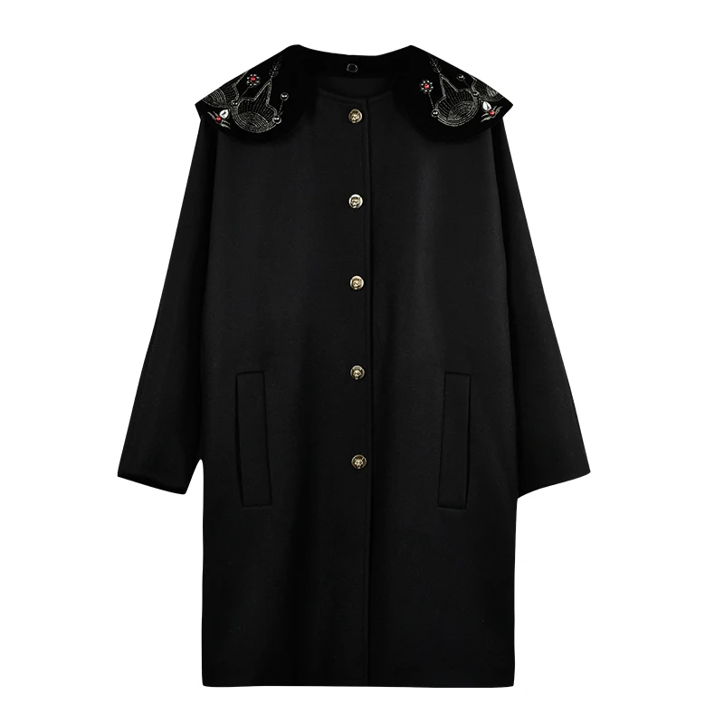 Designer Luxury Brand Wool Coat for Women Doll Collar Single Breasted Bright Silk Embroidery Beading Coat Black
Designer Luxury Brand Wool Coat for Women Doll Collar Single Breasted Bright Silk Embroidery Beading Coat Black