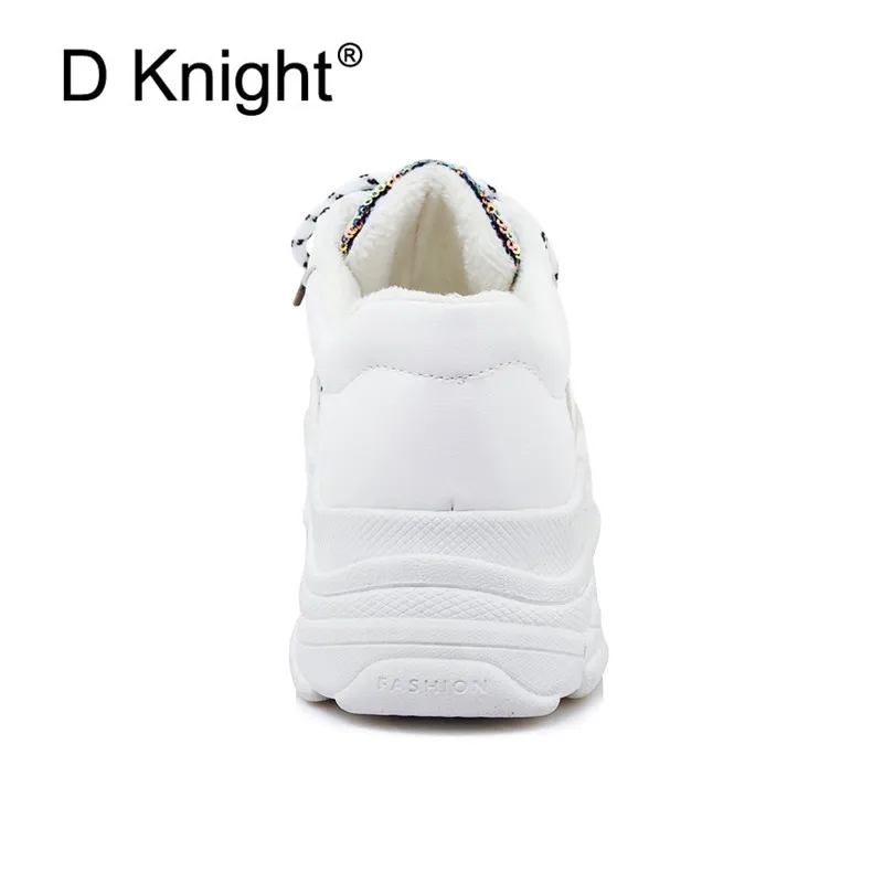 Brand 2018 Lady Platform Shoes Lace Up Black White Sneakers Women Winter Mesh Shoes For Women Flats Creepers Short Plush Inside (13)