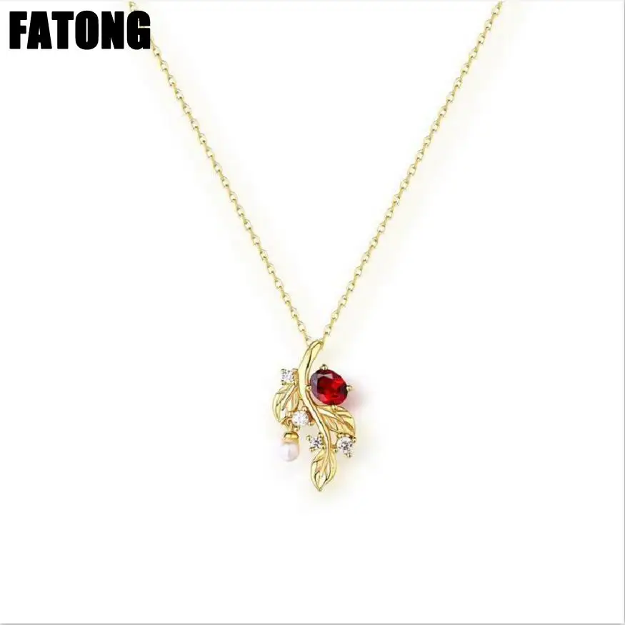 925 sterling silver fashion natural red garnet leaf necklace jewelry female J0227 
925 sterling silver fashion natural red garnet leaf necklace jewelry female J0227