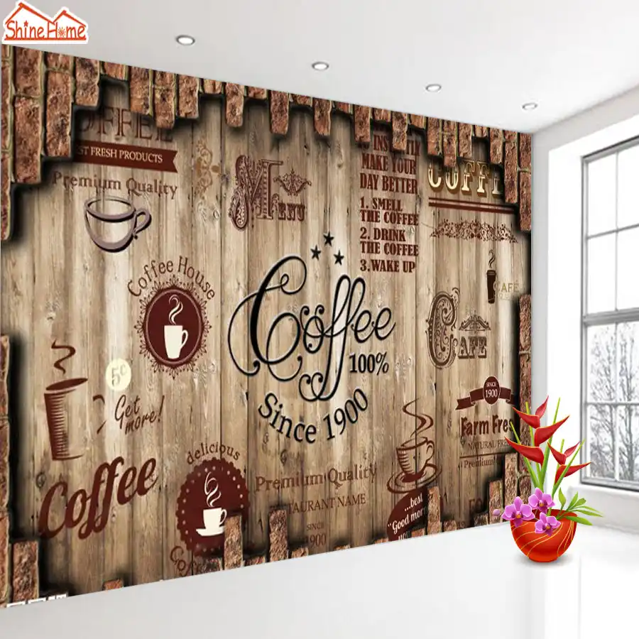 Shinehome レトロコーヒーティータイムカフェ店レンガ壁紙用3d部屋の壁壁紙用3 Dリビングルームウォールペーパー壁画 壁紙のための 3d 紙壁画レンガの壁紙 Gooum