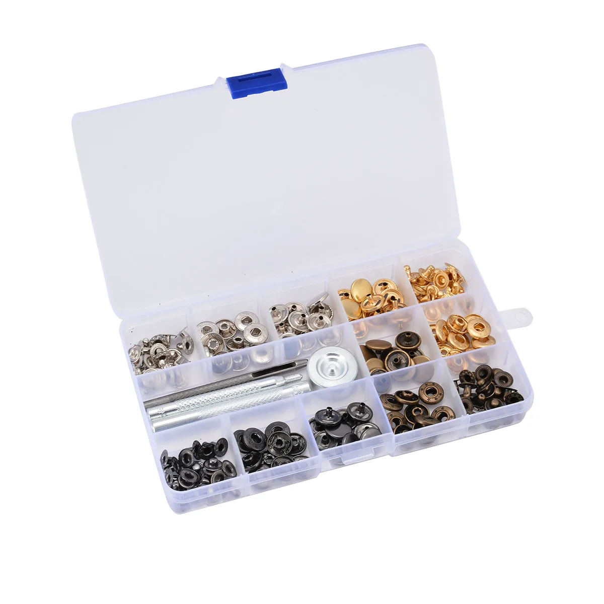 40 Set Metal Snap Fasteners Snaps Buttons for DIY Leather Craft Press Studs Fixing Clothing Tools Kit
40 Set Metal Snap Fasteners Snaps Buttons for DIY Leather Craft Press Studs Fixing Clothing Tools Kit