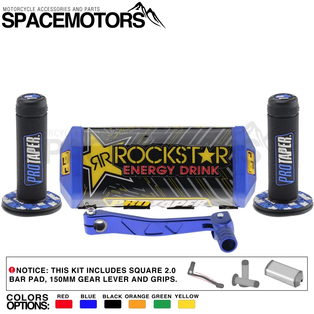 Aluminium gear shifter with Rockstar Square 2.0 handlebar chest protection pad & ProTaper gel like 7/8" grips kit for motorcycle
Aluminium gear shifter with Rockstar Square 2.0 handlebar chest protection pad & ProTaper gel like 7/8" grips kit for motorcycle