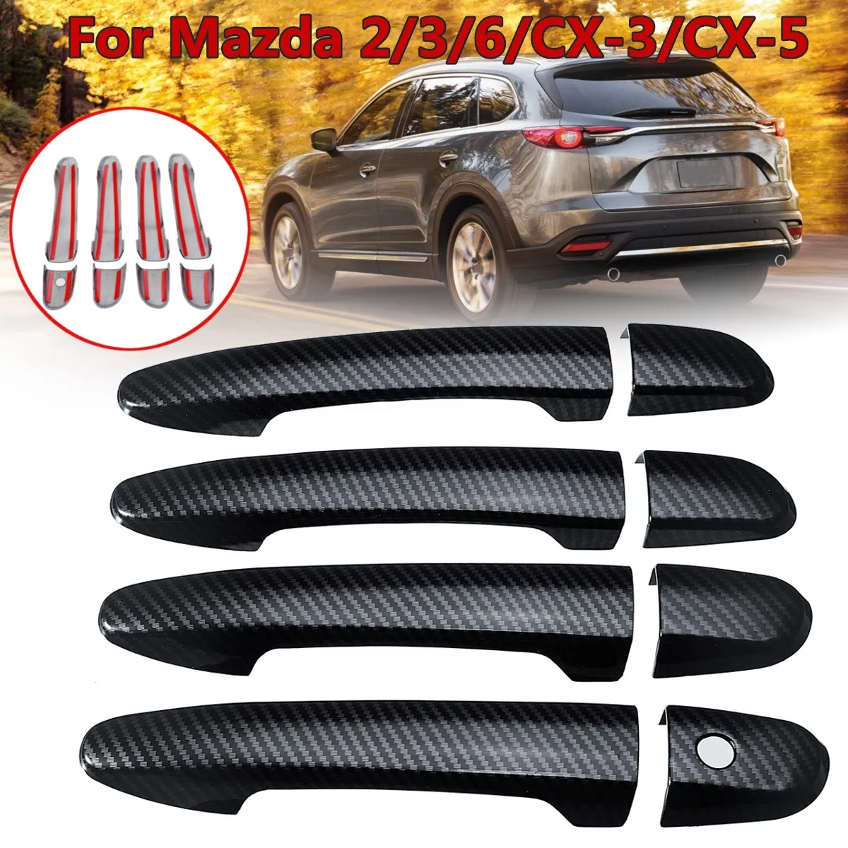 LHD ABS Carbon Fiber/Chrome Look style Side Door Handle Cover protector print Trim Catch Cap for Mazda 2 3 6 cx-3 cx-5 2010-2017
LHD ABS Carbon Fiber/Chrome Look style Side Door Handle Cover protector print Trim Catch Cap for Mazda 2 3 6 cx-3 cx-5 2010-2017
