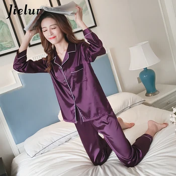 Jielur Autumn Lady Long Sleeve Shirt+Pants Solid Color Casual Home suit Silk Satin Women Pajama Sets Breathable Pijama Feminino
Jielur Autumn Lady Long Sleeve Shirt+Pants Solid Color Casual Home suit Silk Satin Women Pajama Sets Breathable Pijama Feminino