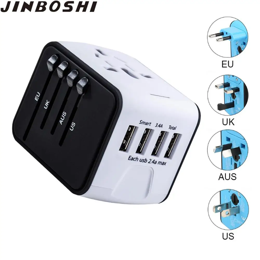 

Universal Travel Adapter International Power Adapter All-in-one with 3.4A 4 USB Worldwide Wall Charger for UK/EU/AU/US plug