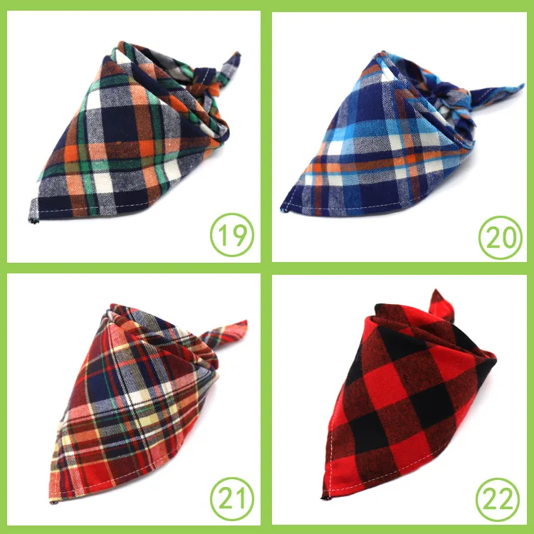 Plaid - Dog Bandana Cotton Plaid Pet Scarf Bow ties Collar Square Triangular bandanas
