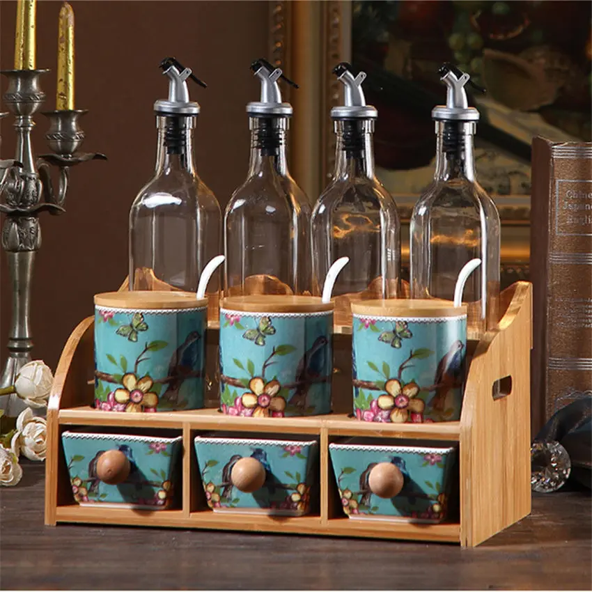 Versatile ceramic seasoning jar set,oil bottles,European double-layer spice rack vinegar pot,oil seasoning box Kitchen shelf
Versatile ceramic seasoning jar set,oil bottles,European double-layer spice rack vinegar pot,oil seasoning box Kitchen shelf
