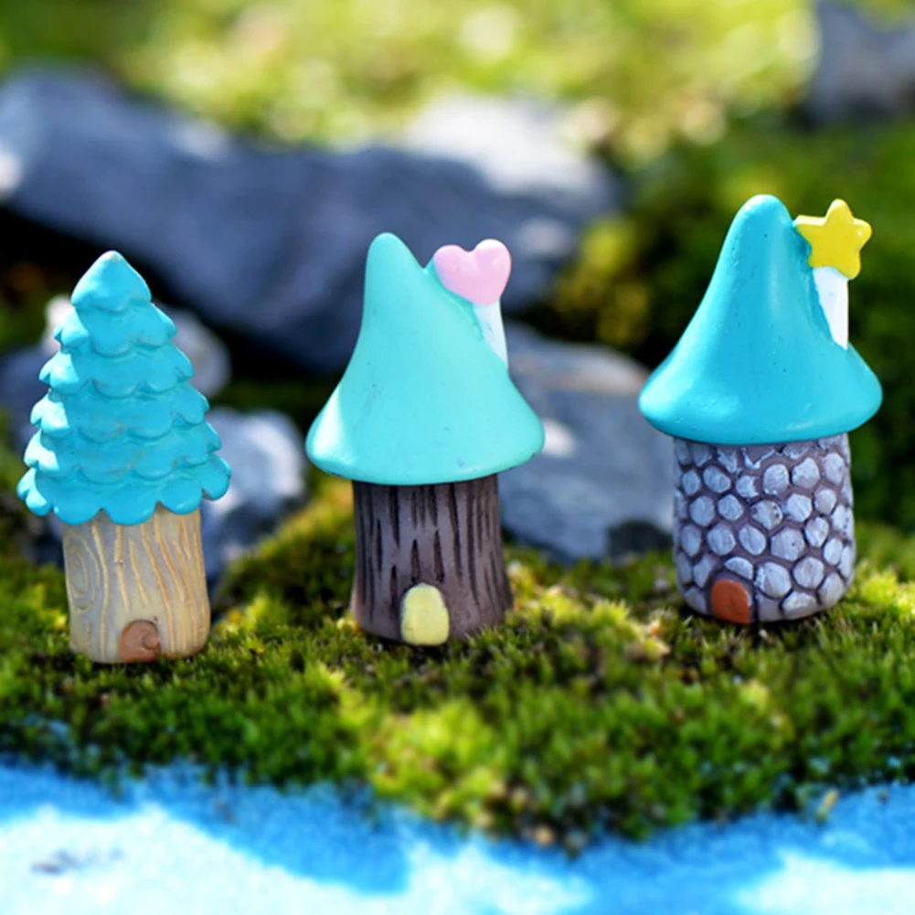 

3Pcs/Set Vintage Blue House Miniature Mini Craft Fairy Garden Garden Ornaments Bonsai Micro Landscaping Decor Accessories