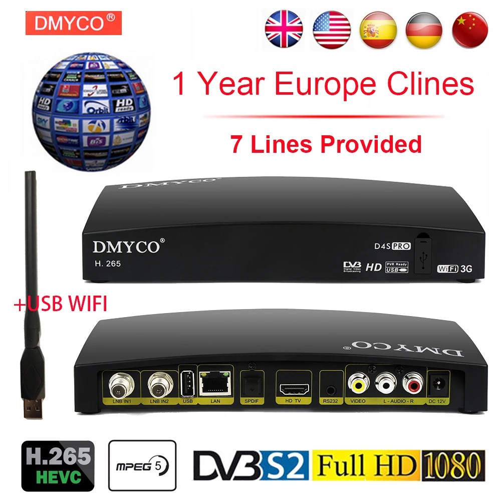 Spain Satellite TV Receiver Digital HD DVB-S2 Receptor +1 Year Europe Channel Support H.265 DVB S2 LNB Powervu Decoder +USB WIFI
Spain Satellite TV Receiver Digital HD DVB-S2 Receptor +1 Year Europe Channel Support H.265 DVB S2 LNB Powervu Decoder +USB WIFI
