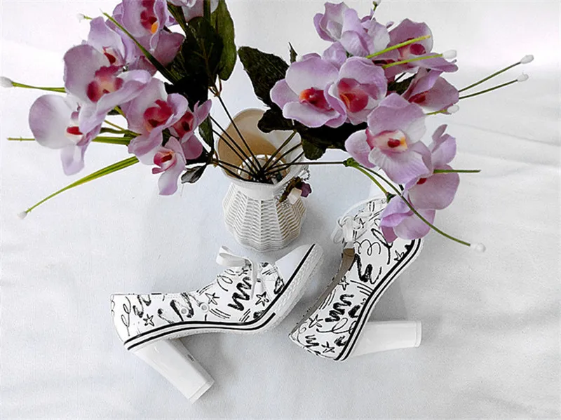 New Women Pumps Shoes Brand Designer Classic Casual Women Print 6CM8CM High-Heeled Shoes Lace-Up High Top Lady Shoes High Heels (4)