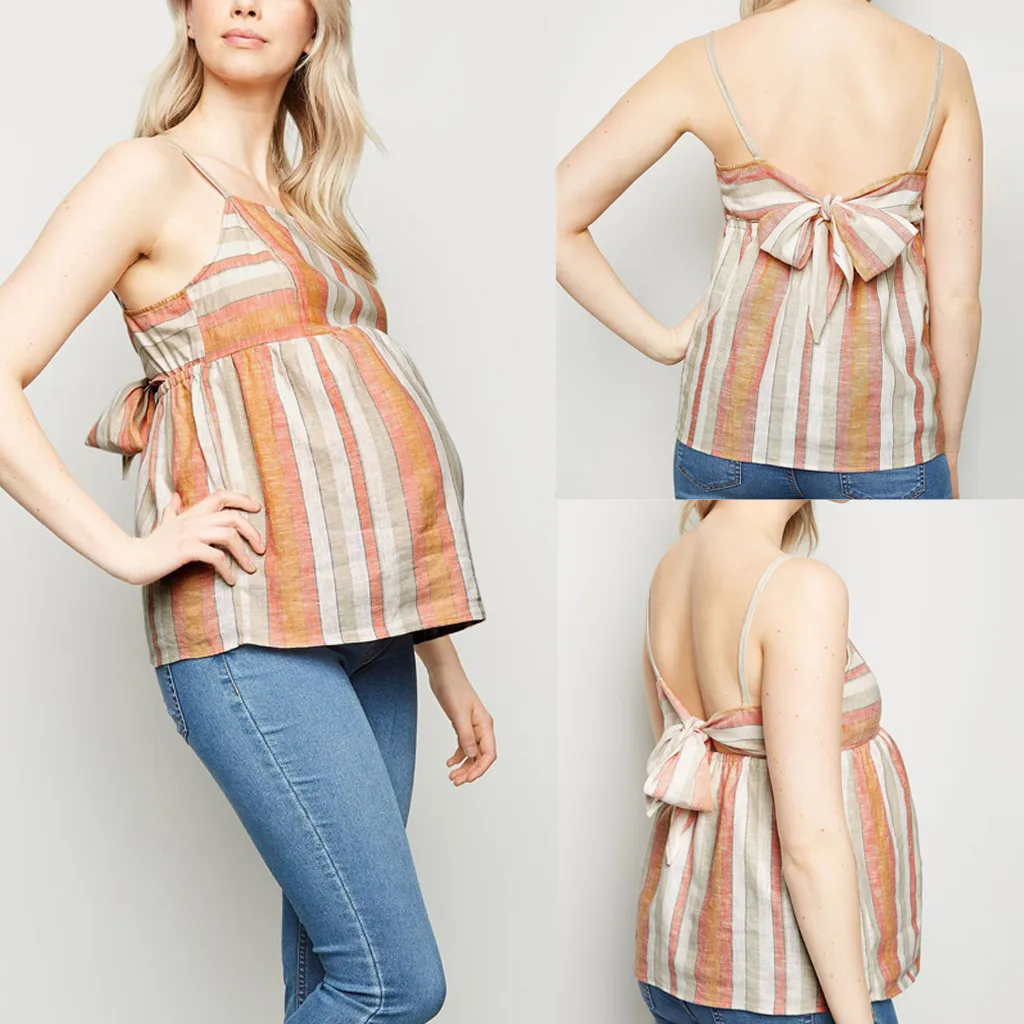 Maternity Clothes Stripe Print Tops Off Shoulder Backless T-shirt Bow Camisole Vest Pregnant Tops Nursing Breastfeeding Clothes
Maternity Clothes Stripe Print Tops Off Shoulder Backless T-shirt Bow Camisole Vest Pregnant Tops Nursing Breastfeeding Clothes