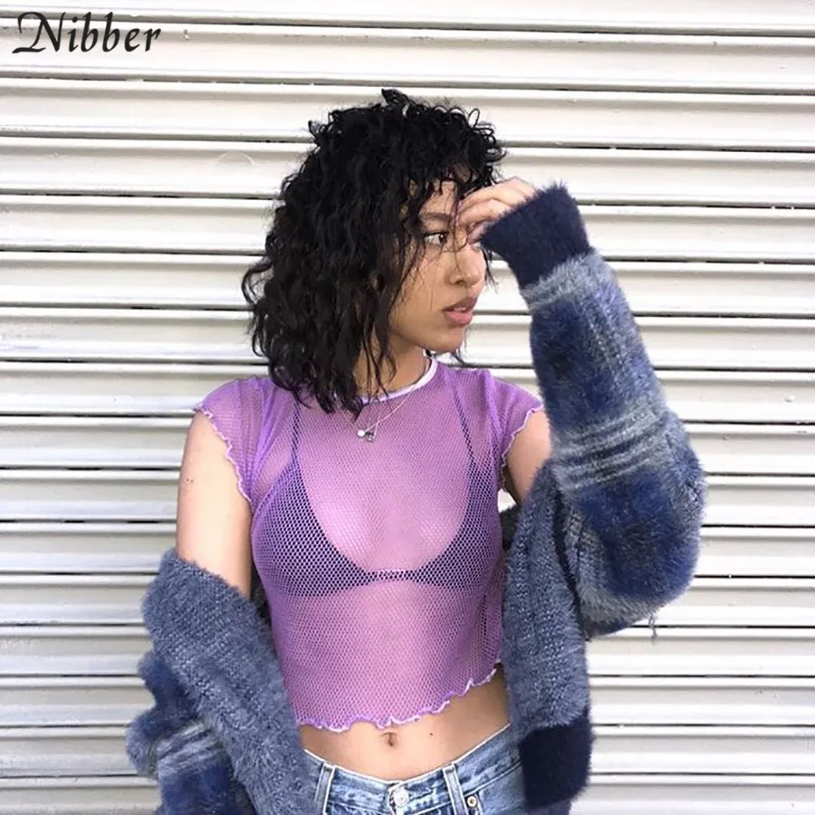 Nibber hot sale Sexy Mesh see-through crop tops women T-shirt 2019 summer fashion club party purple hollow out short sleeve Tees
Nibber hot sale Sexy Mesh see-through crop tops women T-shirt 2019 summer fashion club party purple hollow out short sleeve Tees