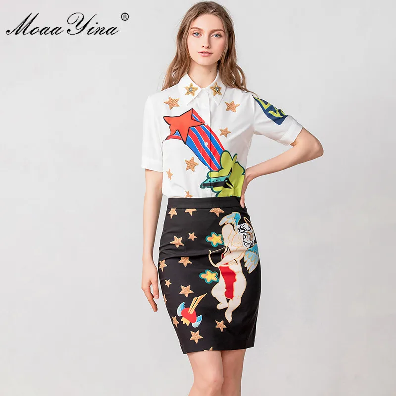 MoaaYina Fashion Designer Set Summer Women Short sleeve Elegant Shirt Tops+Angel Print Package buttocks skirt Two-piece suit
MoaaYina Fashion Designer Set Summer Women Short sleeve Elegant Shirt Tops+Angel Print Package buttocks skirt Two-piece suit