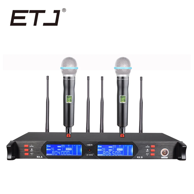 

ETJ Brand True Diversity Professional Dual UHF Wireless Microphone 2 Transmitter 4 Receiver Stage Performance Microphone 880D