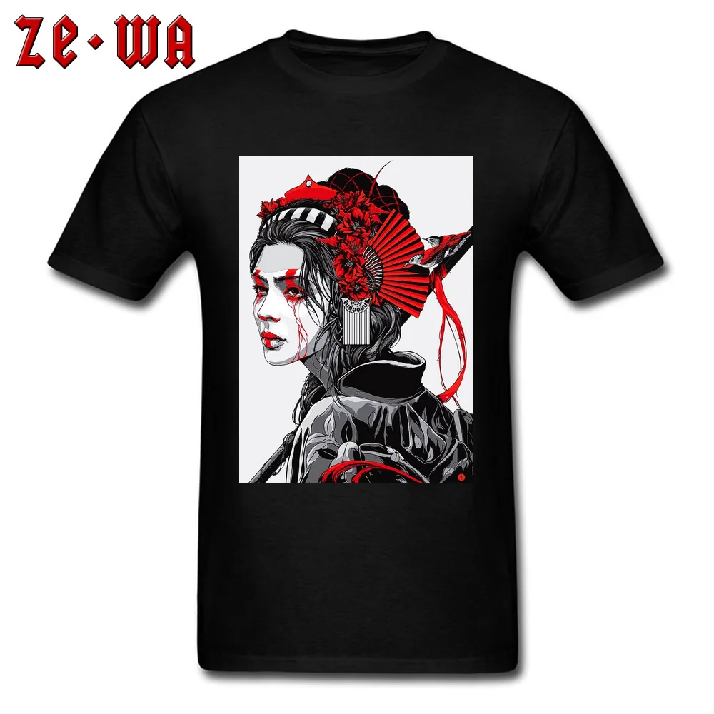 Geisha Japanese Women Hairstyle 3D Printed Summer Autumn 100% Cotton Round Neck Young Tops Shirts Tshirts Prevalent T-shirts Geisha Japanese Women Hairstyle black