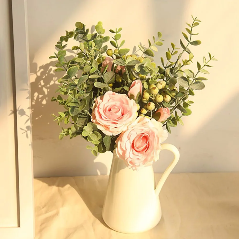 13-Inch Tall Artificial Rose Bouquet with Eucalyptus Leaves and Berries for Wedding Floral Arrangement Table Home Office Decor
13-Inch Tall Artificial Rose Bouquet with Eucalyptus Leaves and Berries for Wedding Floral Arrangement Table Home Office Decor