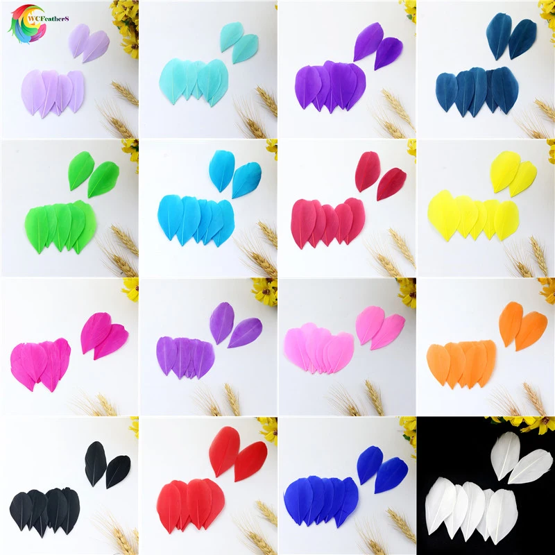 

Colorful Wholesale 100pcs/lot Goose Feathers For DIY Craft Jewelry Headdress Plumes 5-8CM For Wedding Dress Decoration Accessory
