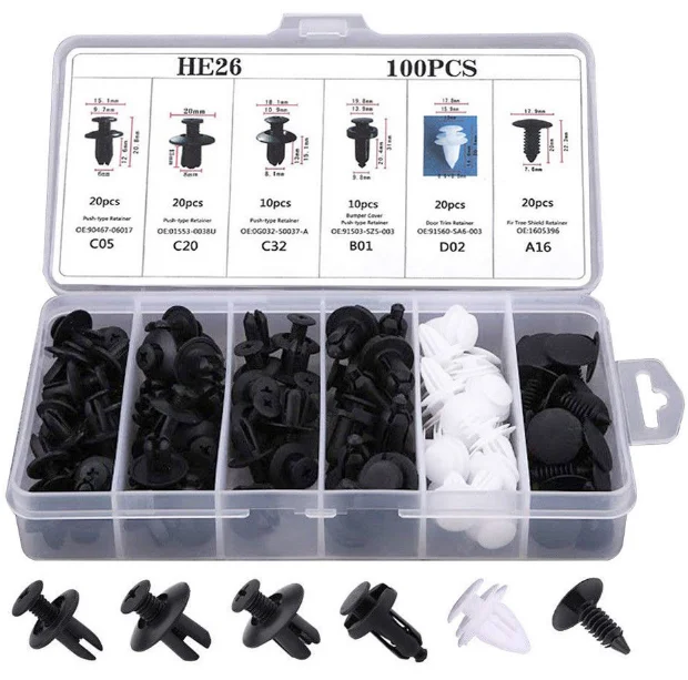100pcs/lot Universal Box-packed Clip Plastic Snap Joint Nylon Clip Rivet Door Buckle Fixings Clips for Most Cars
100pcs/lot Universal Box-packed Clip Plastic Snap Joint Nylon Clip Rivet Door Buckle Fixings Clips for Most Cars