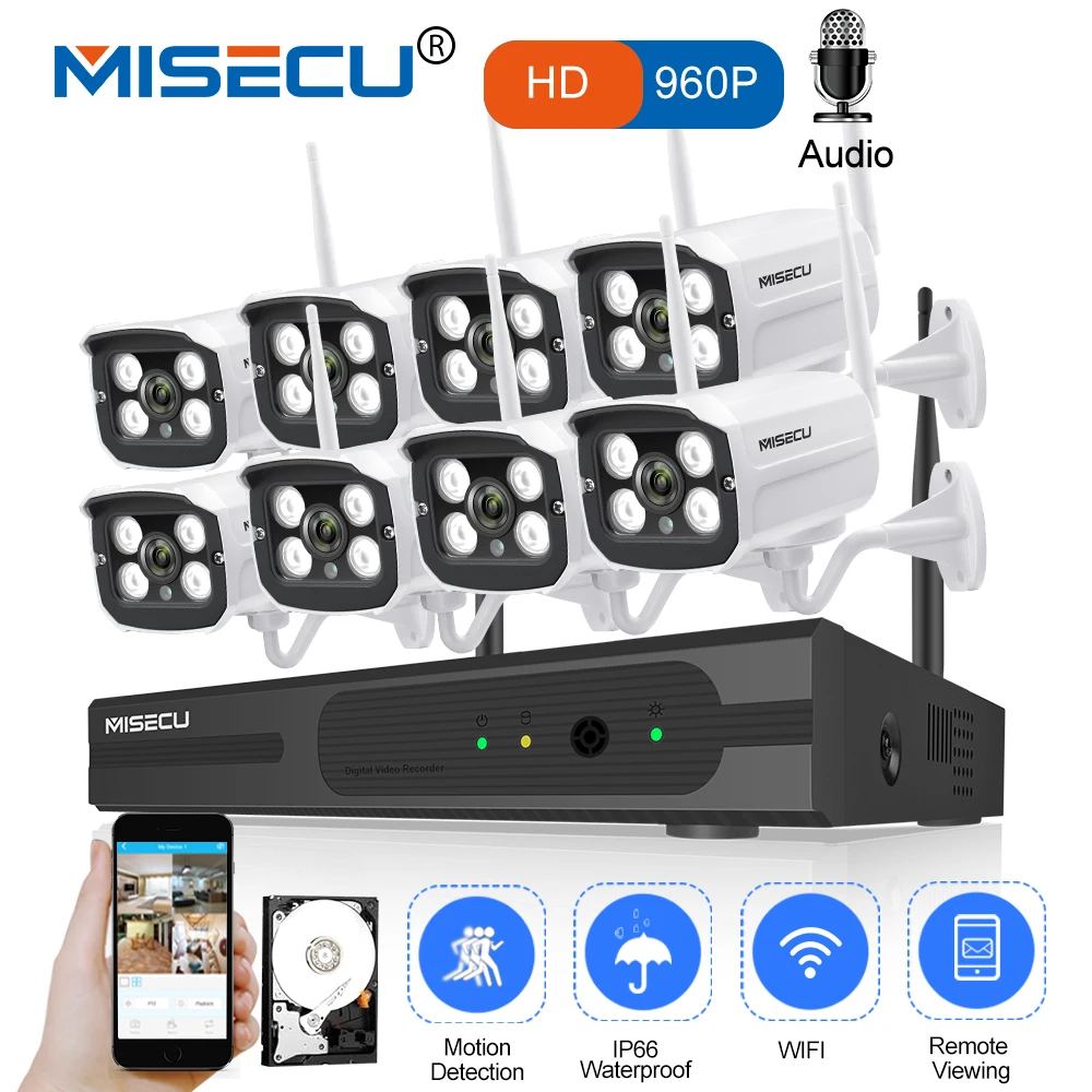 MISECU 8CH 960P WIFI System 8pcs 1.3mp WIFI IP Array LED Camera Audio Record Plug play Wireless P2P Waterproof CCTV Camera Kit
MISECU 8CH 960P WIFI System 8pcs 1.3mp WIFI IP Array LED Camera Audio Record Plug play Wireless P2P Waterproof CCTV Camera Kit