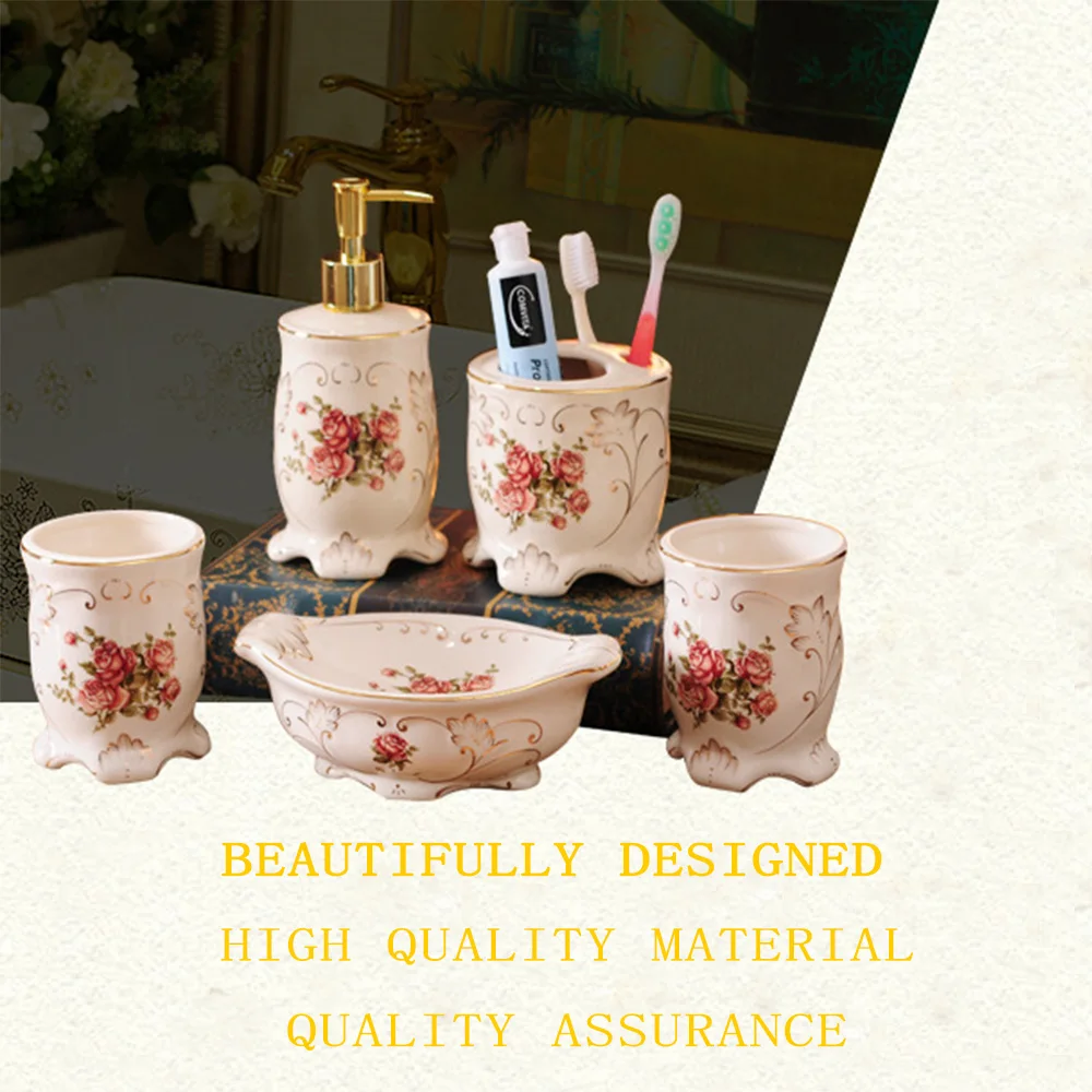 European ceramic bathroom five-piece bathroom supplies household wash set toothbrush cups mug cup holder set
European ceramic bathroom five-piece bathroom supplies household wash set toothbrush cups mug cup holder set