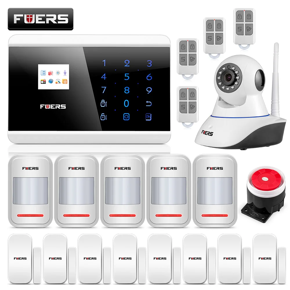 

FUERS IOS Android APP Touch Keypad&TFT display 99 Wireless Zone GSM/PSTN/SMS Home PIR Detector Voice Home Alarm Security System