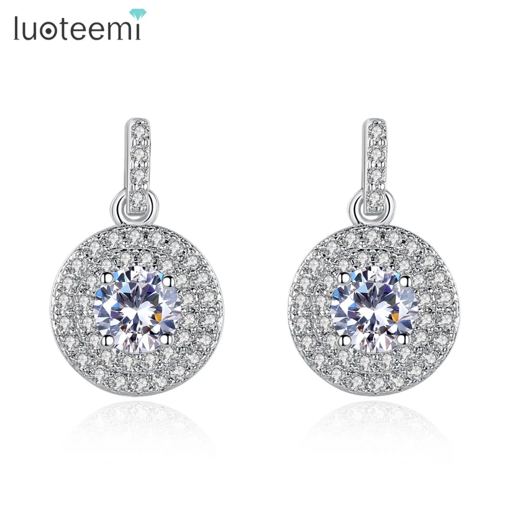 

LUOTEEMI New Simple Elegant Stud Earrings for Women White Gold-Color Clear Cubic Zircon Crystal Wedding Bridal Accessories