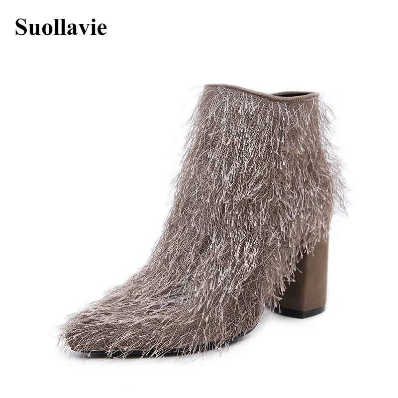 Suollavie 2019 Women Short Plush Boots Pointed Toe Spuare Heel Sexy Women's Microfiber Shoes High Heel Ankle Boots Size 35-40
Suollavie 2019 Women Short Plush Boots Pointed Toe Spuare Heel Sexy Women's Microfiber Shoes High Heel Ankle Boots Size 35-40
