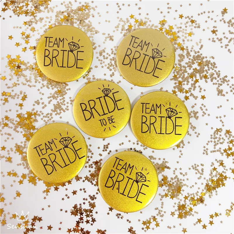 6Pcsset Flash Gold Hen Party Bride To Be Badge Team Bride Badge Bridesmaid Decoration Bachelor Party Wedding Party Supplies (6)