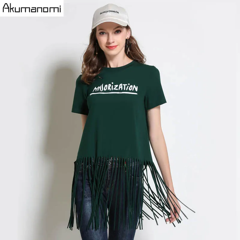 Summer Cotton T-shirt Women Clothing Green O-neck Short Sleeve Tassel Letter Print Women Tops Plus Size 5XL 4XL XXXL XXL XL L M
Summer Cotton T-shirt Women Clothing Green O-neck Short Sleeve Tassel Letter Print Women Tops Plus Size 5XL 4XL XXXL XXL XL L M