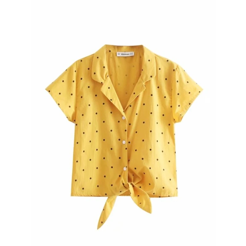 Dot Printing Short Sleeve Knotting Blouse Women Loose Tops 2019 Summer Leisure Female Yellow Shirt S5882
Dot Printing Short Sleeve Knotting Blouse Women Loose Tops 2019 Summer Leisure Female Yellow Shirt S5882