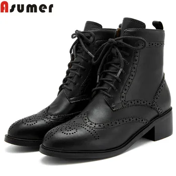 ASUMER 2020 new genuine leather boots round toe lace up women boots square high heels shoes classic ankle boots for women
ASUMER 2020 new genuine leather boots round toe lace up women boots square high heels shoes classic ankle boots for women