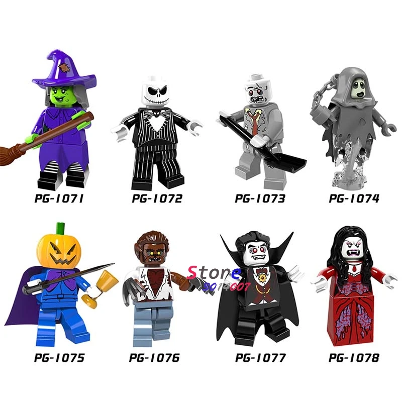 Single Halloween keleton Jack Witch Zombie Ghosts Pumpkin Man Werewolf Vampire Count Queen building blocks toys for children
Single Halloween keleton Jack Witch Zombie Ghosts Pumpkin Man Werewolf Vampire Count Queen building blocks toys for children