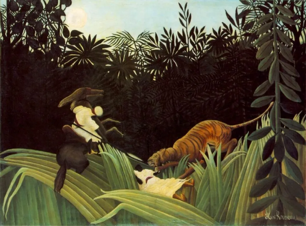 

High quality Oil painting Canvas Reproductions Scout Attacked by a Tiger (1904) by Henri Rousseau painting hand painted