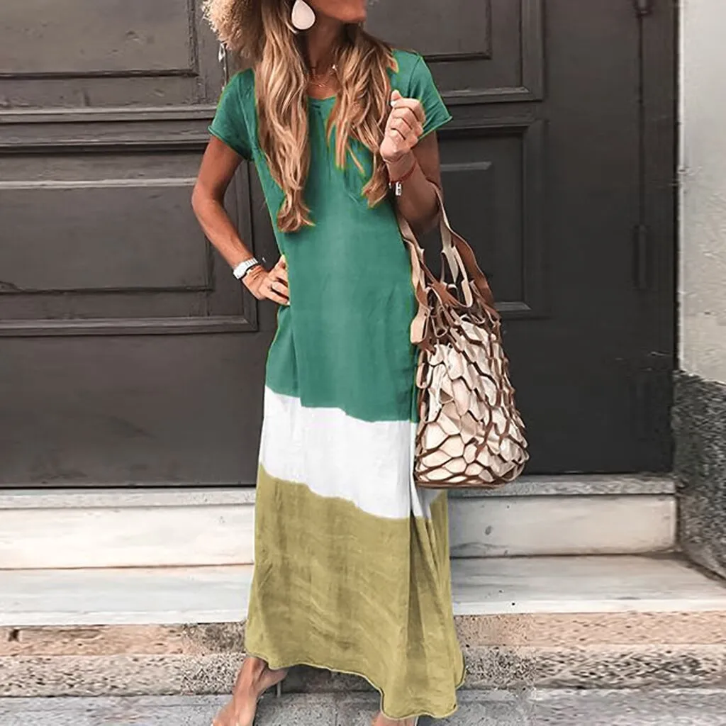 Fashion Women Loose Color Block Patchwork O-Neck Short Sleeve Maxi Long Dress clothes robe plage vestidos verano 2019 mujer
Fashion Women Loose Color Block Patchwork O-Neck Short Sleeve Maxi Long Dress clothes robe plage vestidos verano 2019 mujer