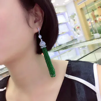 Qi Xuan_Green Chalcedony Tassel Earrings S925 Silver Plated White Gold Hand Inlaid Exquisite Atmosphere Ear Studs Promotional
Qi Xuan_Green Chalcedony Tassel Earrings S925 Silver Plated White Gold Hand Inlaid Exquisite Atmosphere Ear Studs Promotional