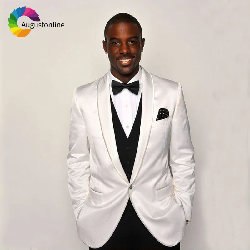 White Wedding Men Suits Slim Fit Groom Wear Tuxedos Shawl Lapel 3 Pieces (Jacket+Pants+Vest) Satin Prom Suits Costume Homme
White Wedding Men Suits Slim Fit Groom Wear Tuxedos Shawl Lapel 3 Pieces (Jacket+Pants+Vest) Satin Prom Suits Costume Homme