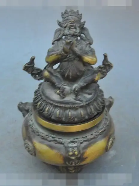 S02125 old Tibet buddhism bronze Vajra King Kong Mahakala statue incense burner Censer (B0413)
S02125 old Tibet buddhism bronze Vajra King Kong Mahakala statue incense burner Censer (B0413)