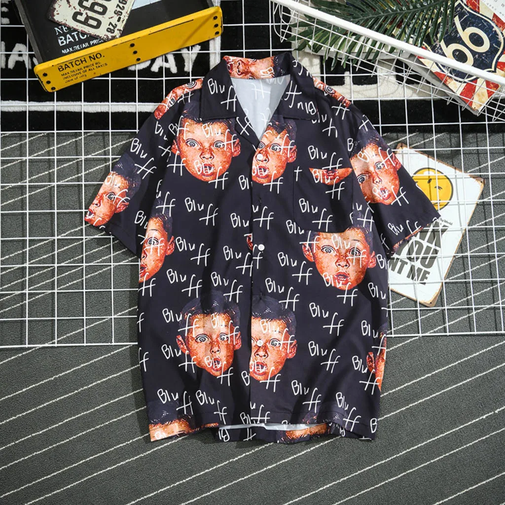 Mens Summer Fashion Shirts Casual child printing Short Sleeve Beach Tops Loose Casual Tops Blouse Mens camisas de hombre 2019
Mens Summer Fashion Shirts Casual child printing Short Sleeve Beach Tops Loose Casual Tops Blouse Mens camisas de hombre 2019