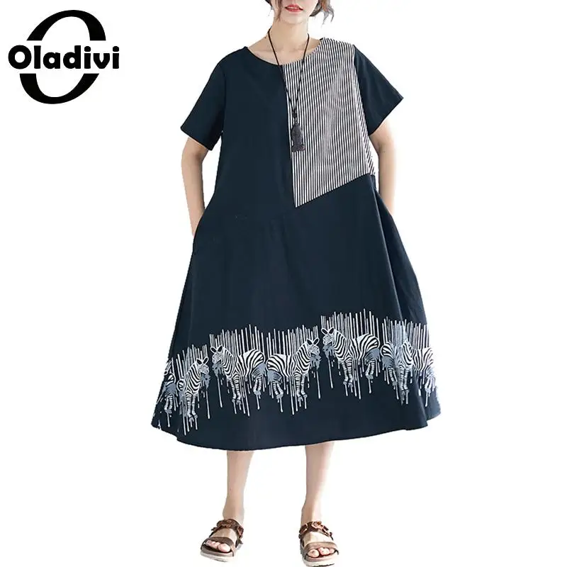 Oladivi Big Size Women Fashion Striped Print Summer New Midi Dress Lady Casual Loose Dresses Black Female Tunic Vestidos 3XL XXL
Oladivi Big Size Women Fashion Striped Print Summer New Midi Dress Lady Casual Loose Dresses Black Female Tunic Vestidos 3XL XXL