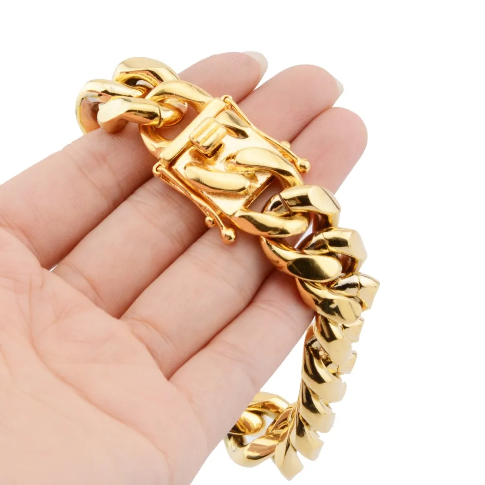 Betty Miami Curb Cuban Mens Bracelet Chain High Quality 316L Stainless Steel Hip Hop Gold Color 8/12/14/16/18 mm 23 cm
Betty Miami Curb Cuban Mens Bracelet Chain High Quality 316L Stainless Steel Hip Hop Gold Color 8/12/14/16/18 mm 23 cm