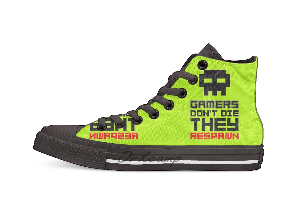 Pixel Skull Gamers Don't Die Dark Version Casual High Top Canvas shoes sneakers Light Walking Shoes | Спорт и развлечения