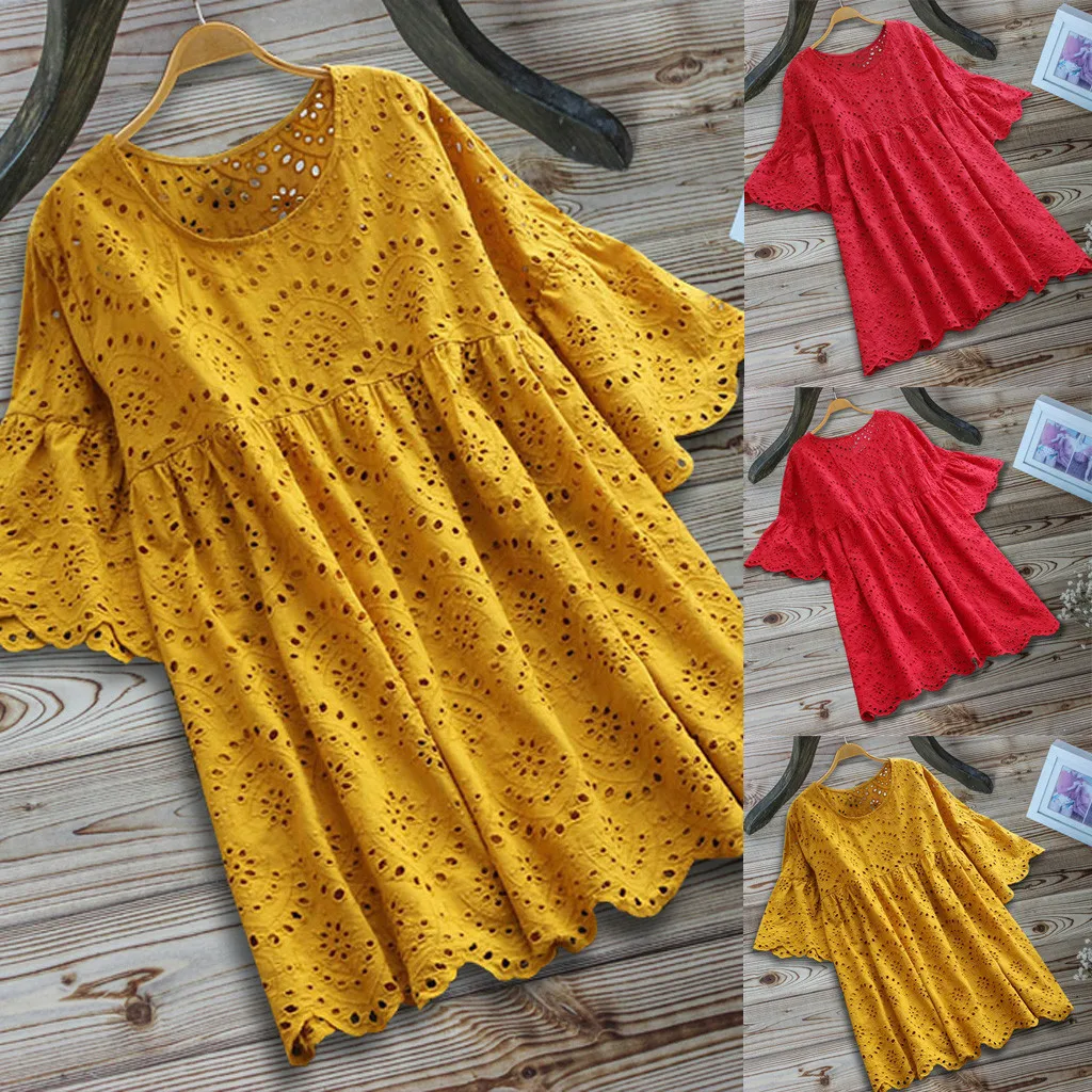 Women Blouse Vintage Casual Hollow Out O-Neck Ruffle Half Sleeve Shirt Ladies Linen Blouse Casual Top Shirt Blouse Yellow #40
Women Blouse Vintage Casual Hollow Out O-Neck Ruffle Half Sleeve Shirt Ladies Linen Blouse Casual Top Shirt Blouse Yellow #40