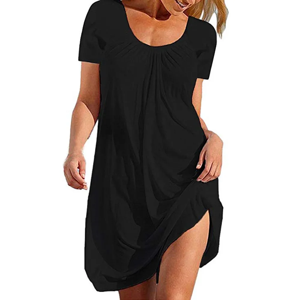 Women Summer Casual Relaxed Solid Ruched Dress Short Sleeve Beach Party Short Mini Dress Fashion Ladies Sundress vestidos robe
Women Summer Casual Relaxed Solid Ruched Dress Short Sleeve Beach Party Short Mini Dress Fashion Ladies Sundress vestidos robe