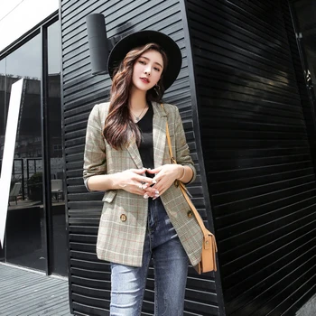 2018 New Autumn Small Jacket Korean Grid Khaki Color Fashion Trends Female Casual Office Lady Jackets femme
2018 New Autumn Small Jacket Korean Grid Khaki Color Fashion Trends Female Casual Office Lady Jackets femme